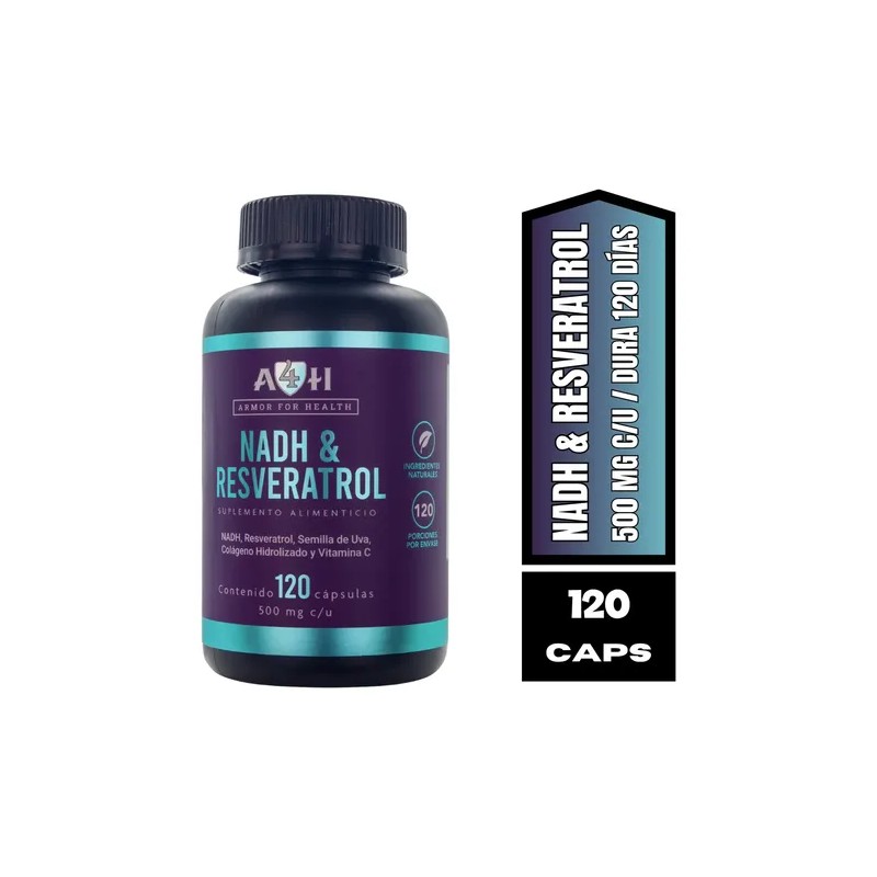 Envío Suplemento A4h Resveratrol Nadh Antioxidante 120 Caps