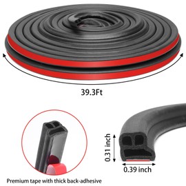 Storystore Car Door Weather Stripping, Universal Self Adhesive Window Door Engine Cover Seal Windshield Rubber Seal for Car, Truck, SUV, Hoods, Trunks, Windows (39.3 Feet Long)