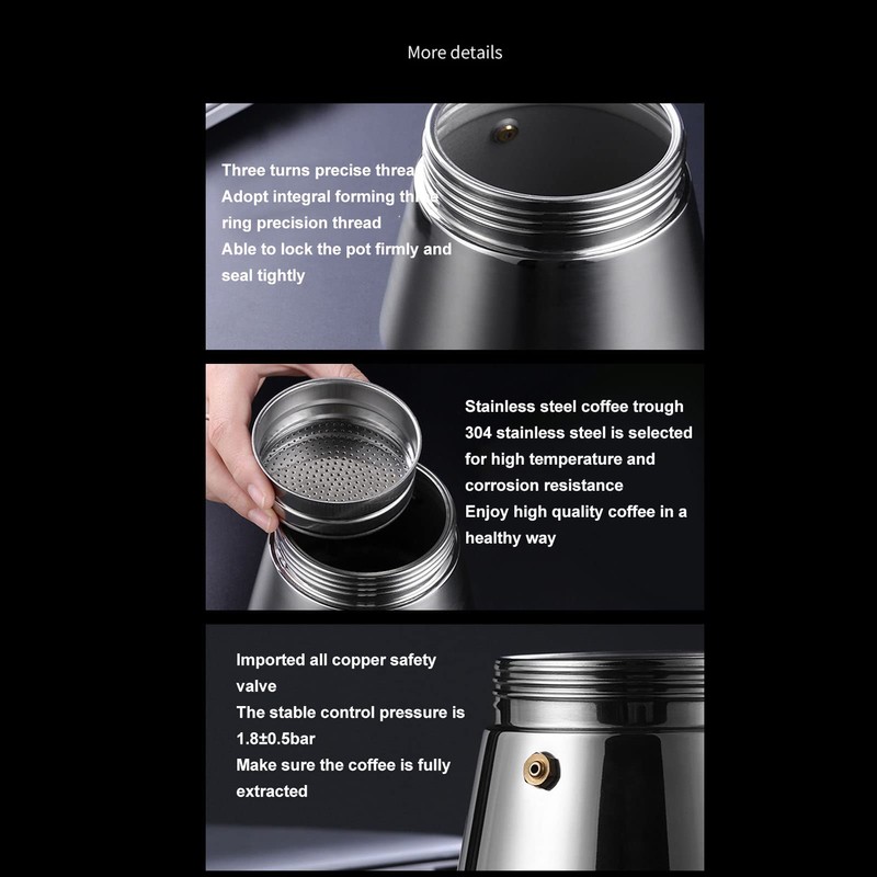 Stovetop Espresso Maker,Coffee Moka Pot,Crystal Glass Top Stainless Steel Stovetop