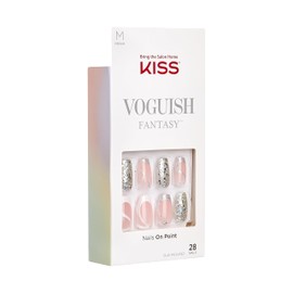 KISS Voguish Fantasy Nails – Fashspiration, Pink & Glittery, Medium Length, Coffin Shape, Ready To Wear, No Damage/Dry Time, Waterproof, Smudge Proof, Shine | 28 Count