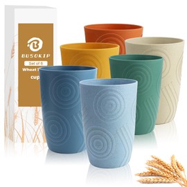 BUSOKIP - Juego de 6 tazas de plástico de 16 onzas, tazas irrompibles para beber, juego de tazas para niños, alternativa a vasos de plástico reutilizables, aptas para lavaplatos (multicolor)