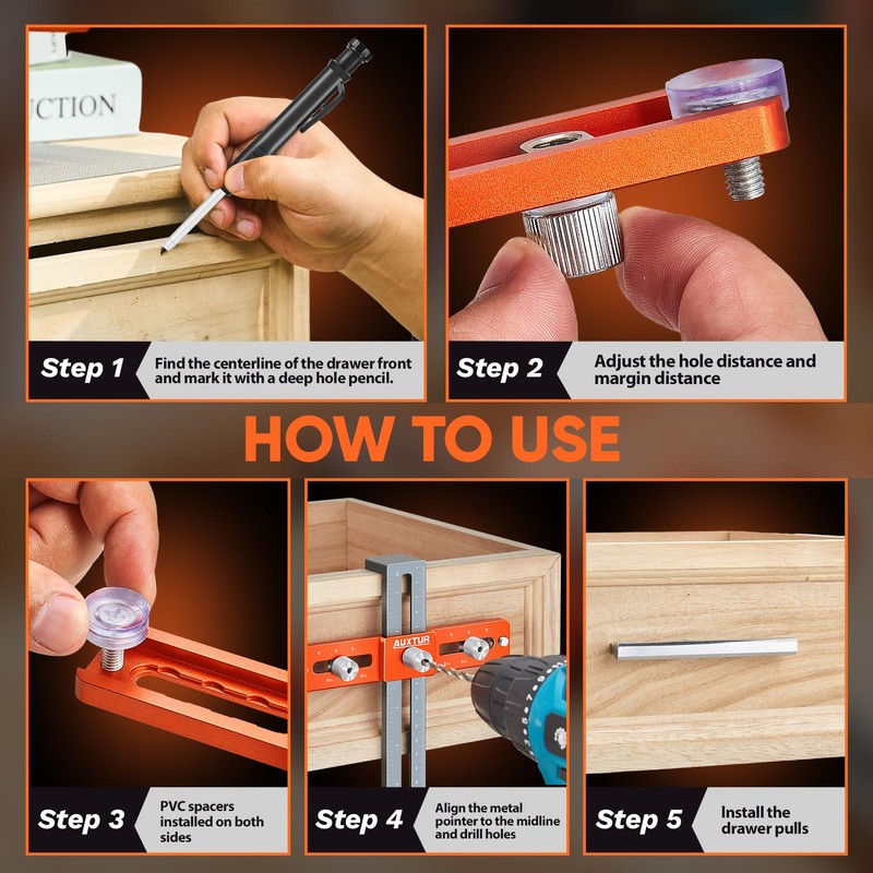 AUXTUR Cabinet Hardware Jig with Deep Hole Pencil, Adjustable Cabinet