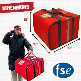 FSE Insulated Pizza Food Delivery Bag Carrier, 18 Inch x 18 Inch x 13 Inch (Touch Velcro Closure)