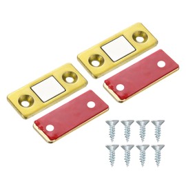 PATIKIL Cabinet Magnetic Catch, 2 Pack Stainless Steel Ultra Thin Adhesive Cabinet Door Magnetic Catch for Kitchen Drawer Closet Door Closing, Gold Tone