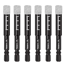 Mgtgbao 6pc 3/8” Dry Diamond Drill Bits Set，6PCS 10mm Hex Shank Core Drill Bit Brazed with Cooling Wax for Porcelain Tile Ceramic Concrete Granite Marble Hard Materials (not for Wood).