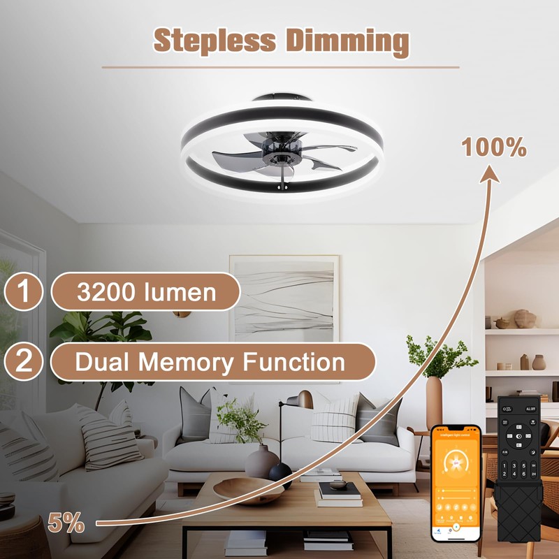 VOLISUN Fandelier Ceiling Fans with Lights and Remote, 15.7in Low