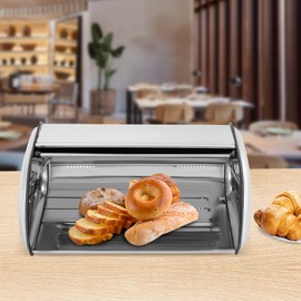 Felievy Stainless Steel Bread Box for kitchen, Bread Bin Bread Storage Holder with Roll Top Lid, Large Capacity Bread Keeper, 17 x 10.6 x 7 Inches