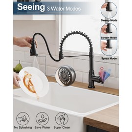 HOIGY Oil Rubbed Bronze Kitchen Faucet 3 Hole or 1 Hole, 3-Function Pull-Down Sprayer Kitchen Faucets, Sink Faucet Kitchen, Single Handle Spring Kitchen Sink Faucet with Deck Plate for Farmhouse