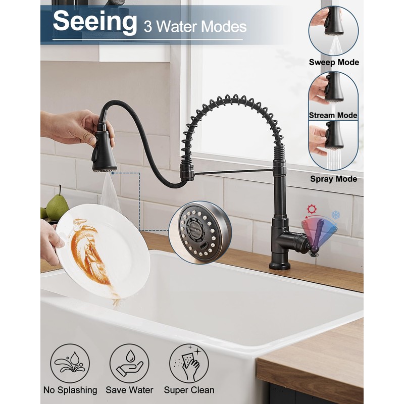 HOIGY Oil Rubbed Bronze Kitchen Faucet 3 Hole or 1