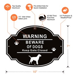 AVCMOTO 2 Pack Beware of Dog Sign for Fence, 10x7 Inch Aluminum Metal Warning Signs, UV Protected & Waterproof, Warning Dog Signs for Door or Gate