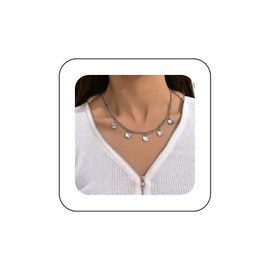 Allereya Vintage Cartoon Cat Dangle Necklace Cute Cat Pendant Necklace Silver Cat Choker Necklace Funny Cat Head Necklace Jewelry for Women and Girls