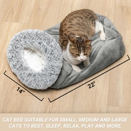 JVVGPET Cat Cave Bed for Indoor Cats, Warm Covered Cat Bed for Sleeping Relax Play, Cozy Fluffy Flannel Washable Kitten Tunnel Nest for Cold Weather