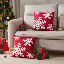 DakTou Kissenbezug Weihnachten 45x45 Rot Samt Sofakissen Dekokissen Kissenbezüge Modern Schneeflocken Muster Xmas Kissenhülle Zierkissenbezüge für Sofa Auto Home Schlafzimmer 2er Set