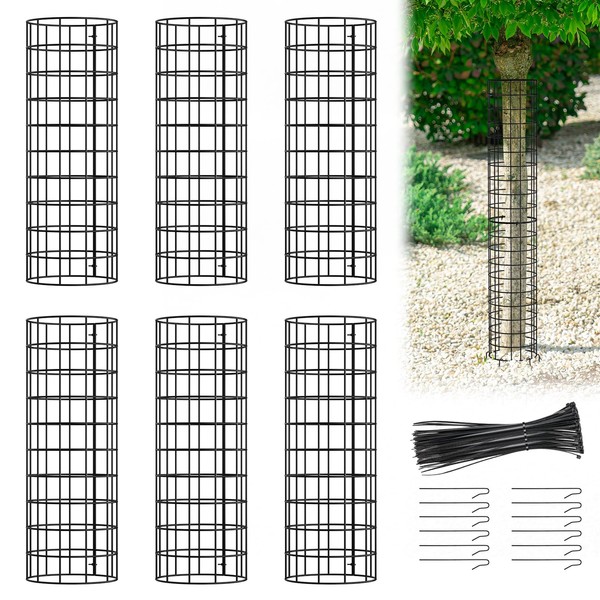 Keten Tree Trunk Protector, 6 Pack Plant Guard Protectors with Zip Ties & Metal Stakes, Garden Protection Tree Wrap Cage for Damaged Bark Protector for Preventing Tree Trunk from Deer, Trimmers, Mower