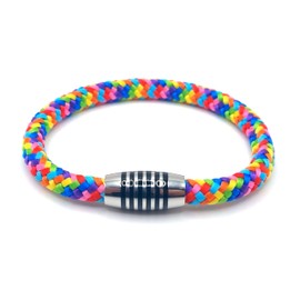 Rainbow Bracelet Made of Colour-Intense Paracord Sailing Rope with Black Enamelled Stainless Steel Magnetic Clasp, Nylon
