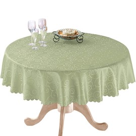 Collections Etc Fancy Scroll Scalloped Edge Festive Tablecloth, Sage Green, 60" X 90"