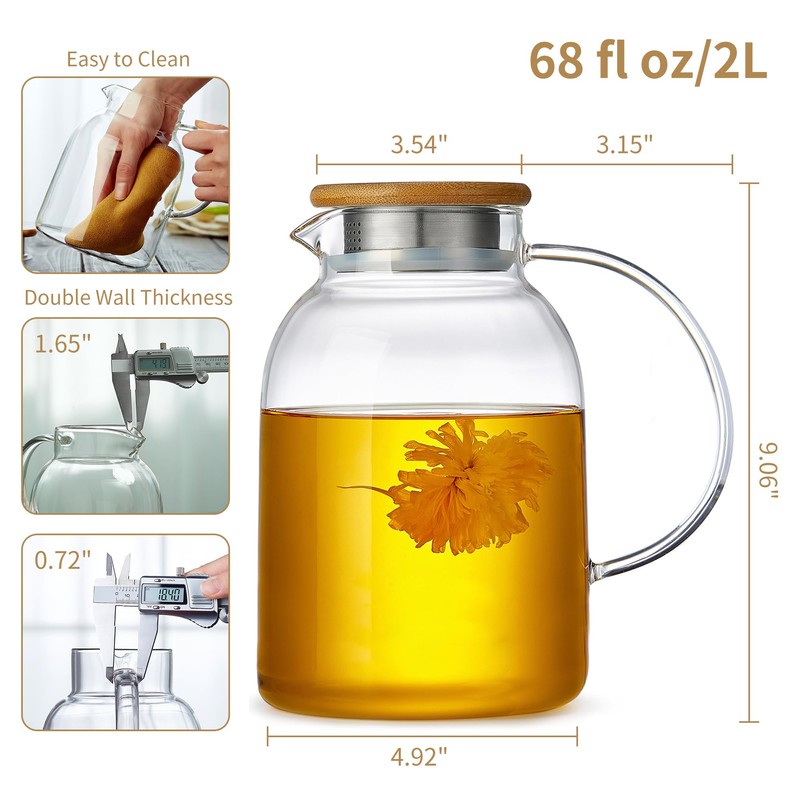 Large Glass Teapot with Infuser, Stovetop Safe, Thickened Heat Resistant