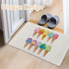 Qnhij Trendy Summer Welcome Mats for Front Door, Ice-Cream Gifts Door Mat, Colorful Cute Ice Cream Doormat for Porch Outside Inside Outdoor Indoor Entrance, Summer Bath Rug, 17x30 Inches