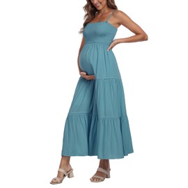 ZucHugzo Maternity Casual Maxi Dress with Removed Strap, Stapless Bohemian Beach Long Photoshoot/Baby Shower Dresses Teal S