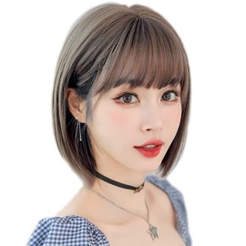[GUFER] Wig, Short Bob, Full Wig, Heat Resistant, Breathable, Loose, Light, Wig, Women's, Daily Use, Medical Use, Natural Wig, Net Included (Gray Brown)