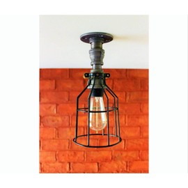 Ceiling Light - Industrial Lighting - Pipe Farmhouse Mason Jar w/Cage Light - Industrial Kitchen light fixture, Bathroom Vanity Light Decor