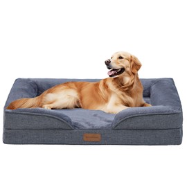 OUPEIWAWA Large Dog Bed Orthopedic with Bolster Sides Removable Egg-Crate Foam Waterproof Liner Pet Bed Sofa Couch with Removable Washable Cover Non-Slip Bottom, Dark Gray