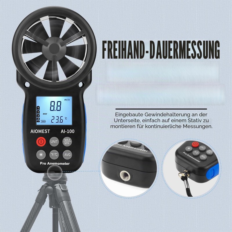 Wind Gauge Digital Anemometer, AIOMEST Hand Wind Meter AI-100 Wind