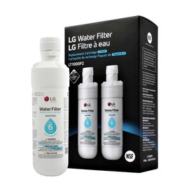 LG LT1000P2 6-Month / 200 Gallon Refrigerator Replacement Water Filter, Reduces Chlorine, 2 Count (Pack of 1), White.