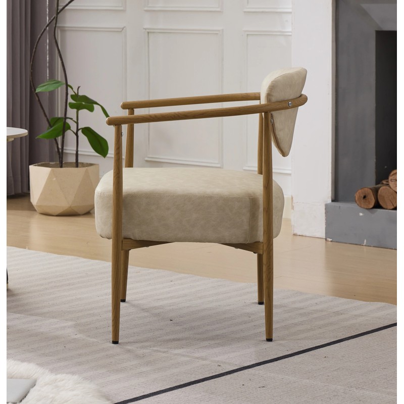 Beige PU Modern Leisure Dining/Living/Bedroom Chair Foam Back Seat Soft