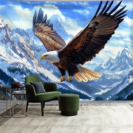 FENDROM Large Eagle Tapestry, Aerial View of Bald Eagle Flying in the Snow Covered Grand Canyon Rocky Art, Wide Wall Hanging for Bedroom Living Room Dorm