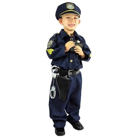 MUXIU Police Officer Boys Halloween Costume, Children Police Uniform, Detective, Policeman, Cute, Popular, Cosplay, Kids, Long Sleeve, Navy, Party, Event, Performing Clothing, 8 Piece Set, Unisex