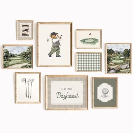 Vintage Sports Nursery Wall Art Decor Teddy Bear Golf Prints Baby Toddler Boy Room Canvas Wall Decor Bear Nursery Pictures Sport Animal Pictures Vintage Golf Artwork for Bedroom 8x10x9 Inch Unframed