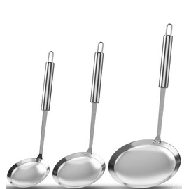 New Fine Mesh Skimmer Spoon, Professional 304 Stainless Steel Hot Pot Fat Strainer for Oil Filter Skimming Grease and Foam, Durable Multi-Functional Kitchen Cooking Mesh Food Strainer Ladle-3 Pack