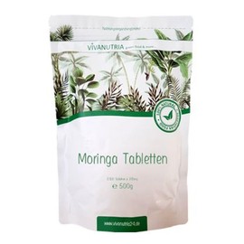 VivaNutria Moringa Tablets 2500 Pellets - 500g Moringa Oleifera Powder - with Spirulina as Natural Pressing Aid - Vegan - Bulk Pack in Bag