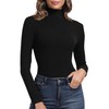 PALINDA Women's Ribbed Black Turtleneck Fitted Long Sleeve Shirts Basic