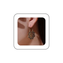 Inilbran Boho Ethnic Mandala Earrings Tribal Hollow Flower Earrings Vintage Gold Floral Hoop Earrings Gypsy Brass Flower Dangle Earrings Jewellery for Women and Girls, Brass