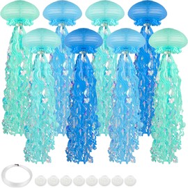 8 pcs Jellyfish Paper Lanterns Ocean Birthday Party Decorations with Hooks and Ropes, Hanging Jellyfish Decorations for Baby Shower Under The Sea Mermaid Birthday Classroom Decorations