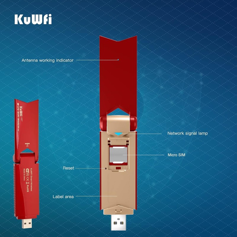 KuWFi 4G WiFi Modem USB Dongle Unlocked Pocket Mobile Network