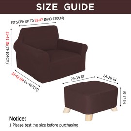 HunnmingRe Chair and Ottoman Covers Slipcover Set Armchair Cover T Cushion Chair Slipcover Milk Silk Sofa Furniture Protector Couch Soft for Armchair Ottoman (Brown)