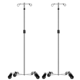 Konmee IV Poles IV Stands 2 Hooks 4 Legs Portable Rolling with Stainless Steel Adjustable Height, 2PCS