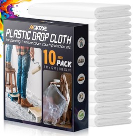 12 paños de plástico de 9 pies (paquete de 10) – Láminas y lonas desechables para pintar, muebles impermeables y protección del piso