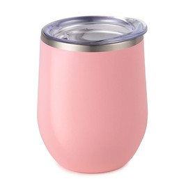 Maars Bev Stainless Steel Stemless Wine Glass Tumbler with Lid, Vacuum Insulated 12 oz Cup | Spill Proof, Travel Friendly, Fun Cocktail Drinkware - Carnation Pink