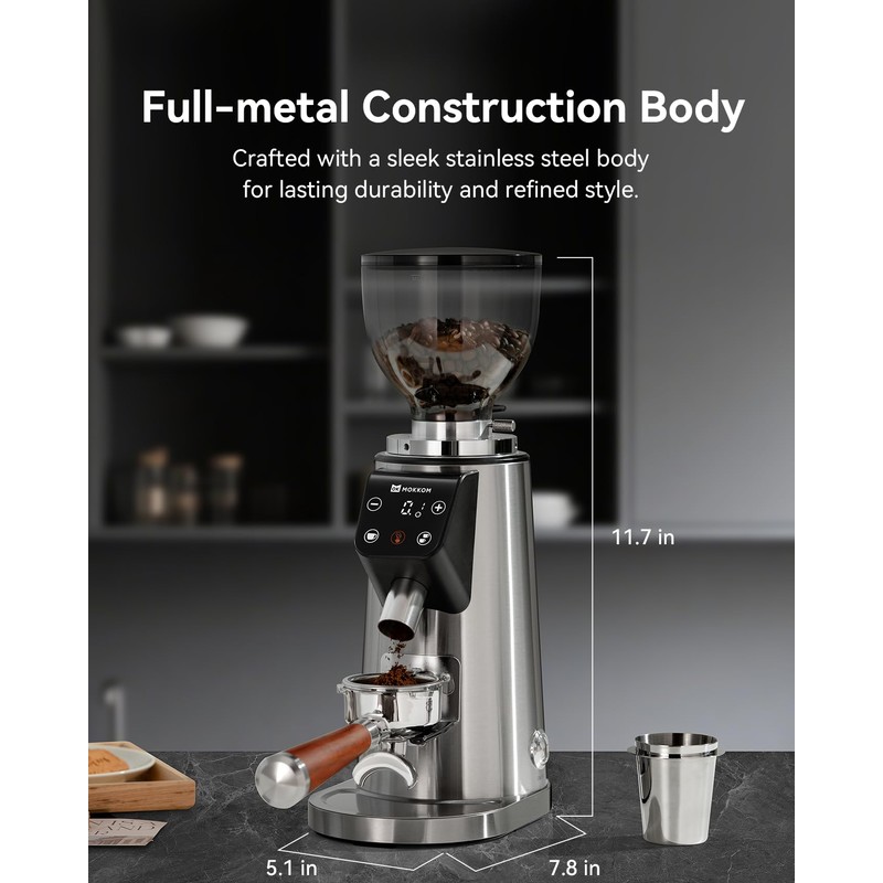 MOKKOM Professional 64mm Flat Burr Coffee Grinder with 100 Grind