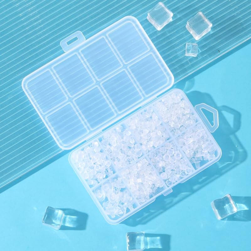 850 Pcs Rubber Earring Backs for Studs 8 Styles Clear