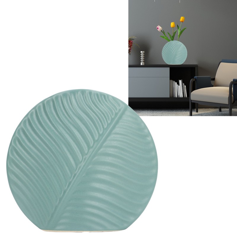 Leaves Pattern Ceramic Vase Nordic Style Dark Green Flat Leaf