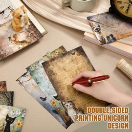 TaoBary 160 Packs Stationery Paper Set (50 Double Sided Stationery Writing Papers 50 Matching Envelopes) 60 Round Dot Sticker, 10 Design (Cat,5.5 x 8.25 Inch)