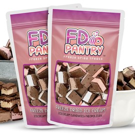 Freeze Dried Icecream Neapolitan Candy 2 Pack 2.5oz - Crunchy & Sweet Strawberry, Chocolate and Vanilla Icecream, Dehydrated Freeze Dried Dessert - 2 Resealable Freeze Dried Ice Cream Gift Bags
