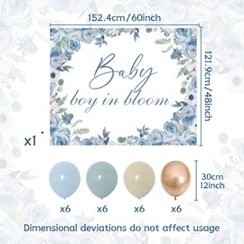Blue Floral Backdrop Boho Flower Gender Reveal Baby in Bloom Background Floral Baby Shower Supplies Decoration Dusty Baby Blue Balloons