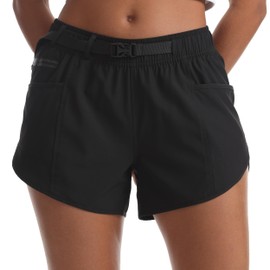 Women's Hiking Shorts with Pockets - Lightweight Quick-Dry with Adjustable Belt for Travel Running Outdoor (Black M)