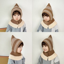 Kids Wool Balaclava Hat Scarf - Korean Knit Winter Hood LF1383 One Size / Pink (Recommended 1-6 Years, 46-52cm) 4ea